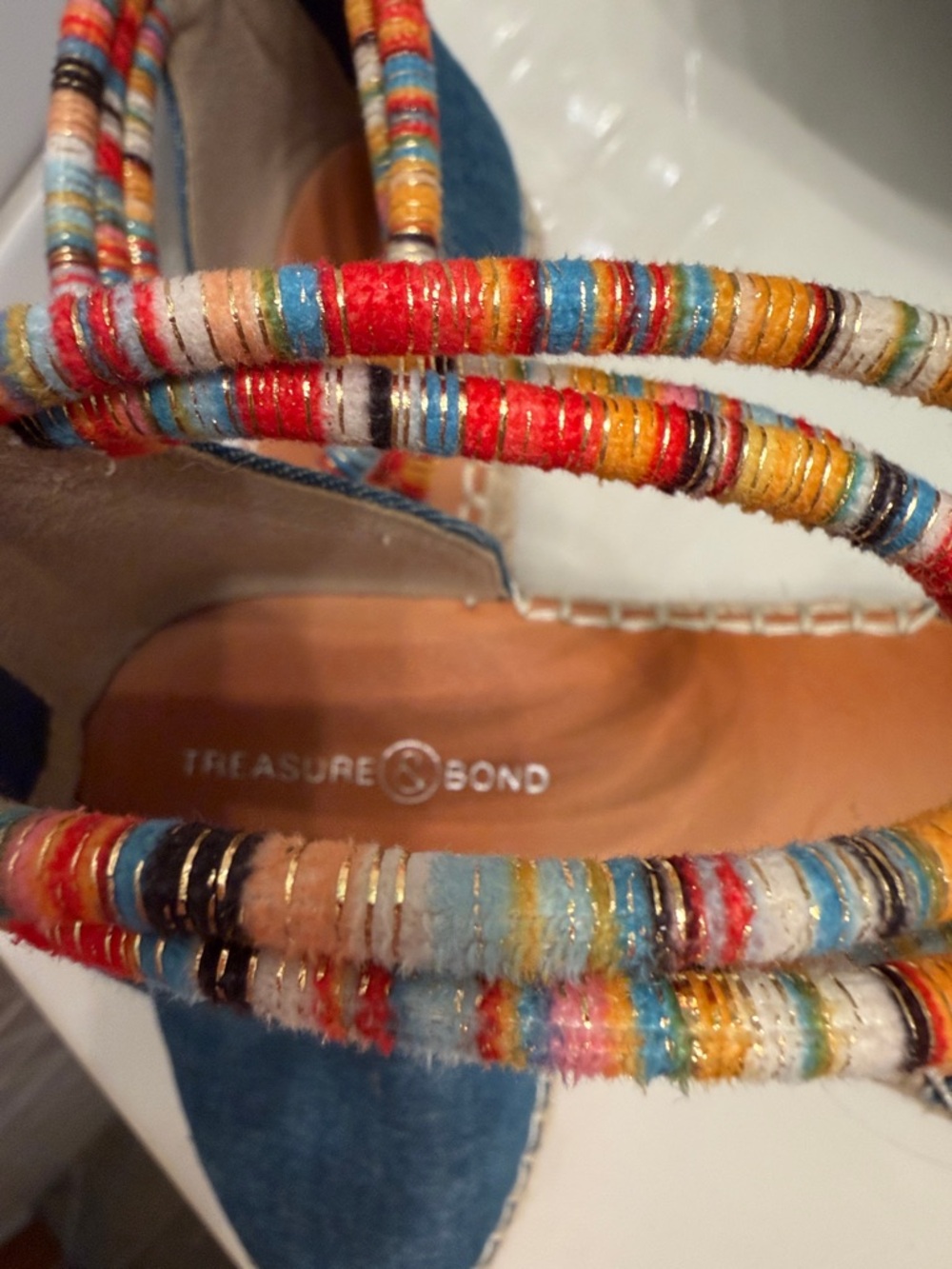 Treasure & Bond Denim Espadrilles with Multicolor Beaded Straps - Picture 2 of 5